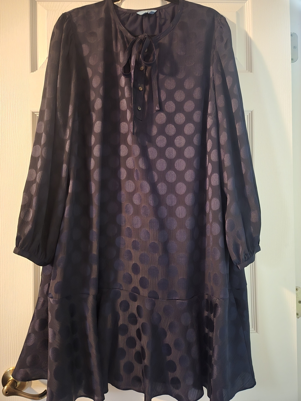 Draper James Navy Polka Dot Tie-Neck Shift Dress